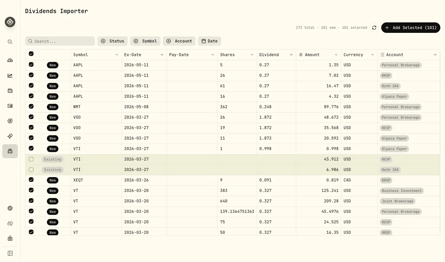 Dividends Importer screenshot