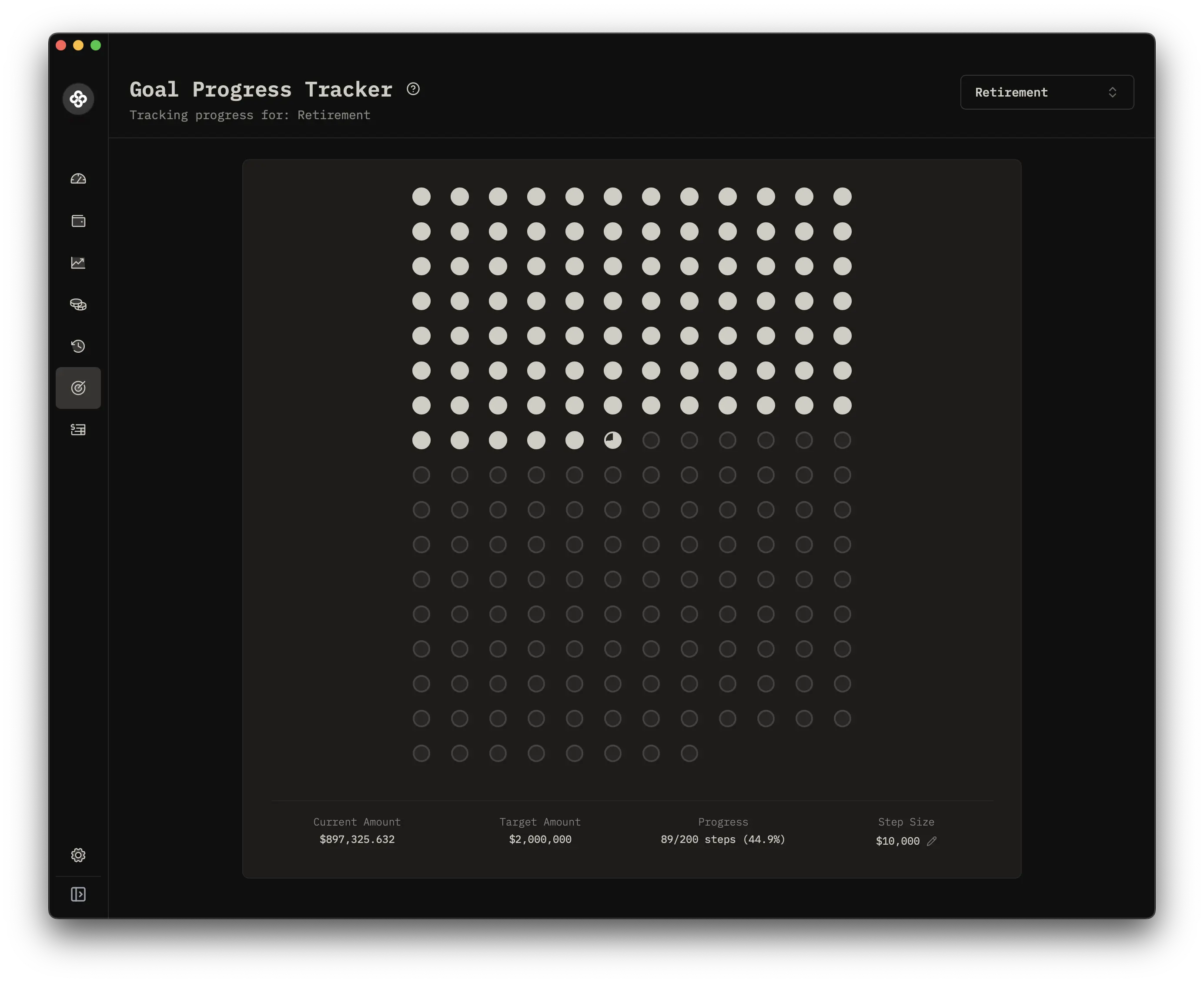 Goal Progress Tracker screenshot in dark mode
