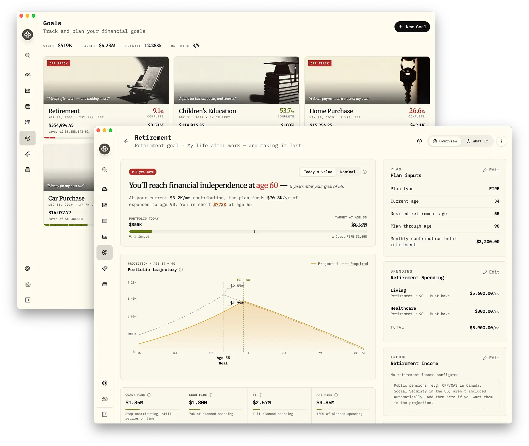 Retirement and FIRE simulator in Wealthfolio
