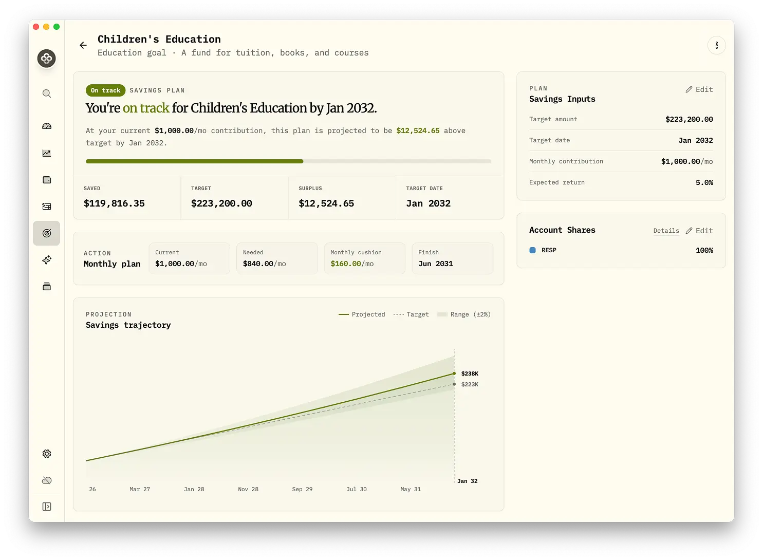Save-up simulator in Wealthfolio