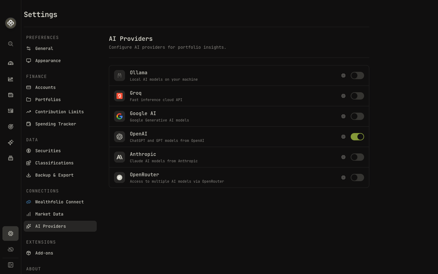 Provider and model settings with bring-your-own-key support