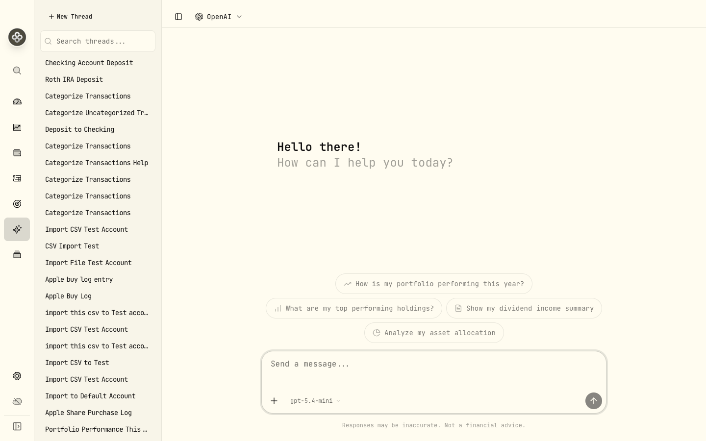 The AI assistant — ask about your portfolio in plain English